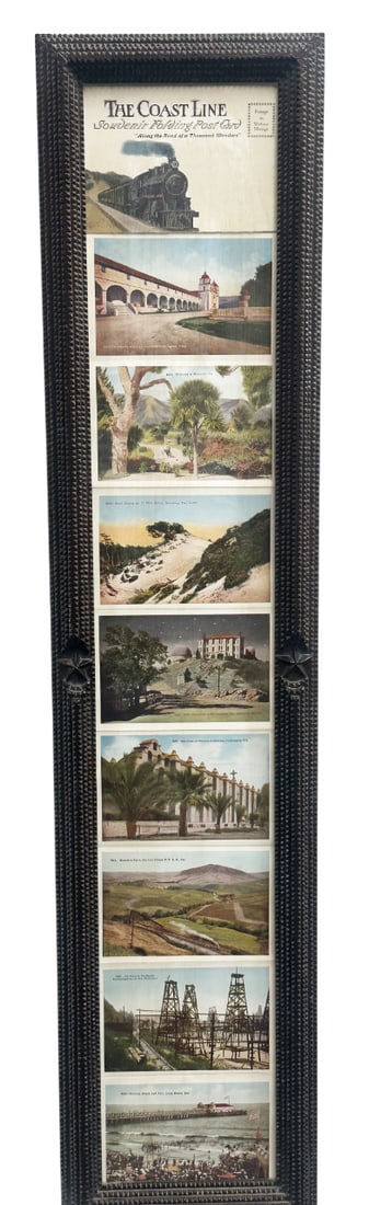 HAND CARVED WOOD FRAME W/ VINTAGE POSTCARDS (1 of 3)