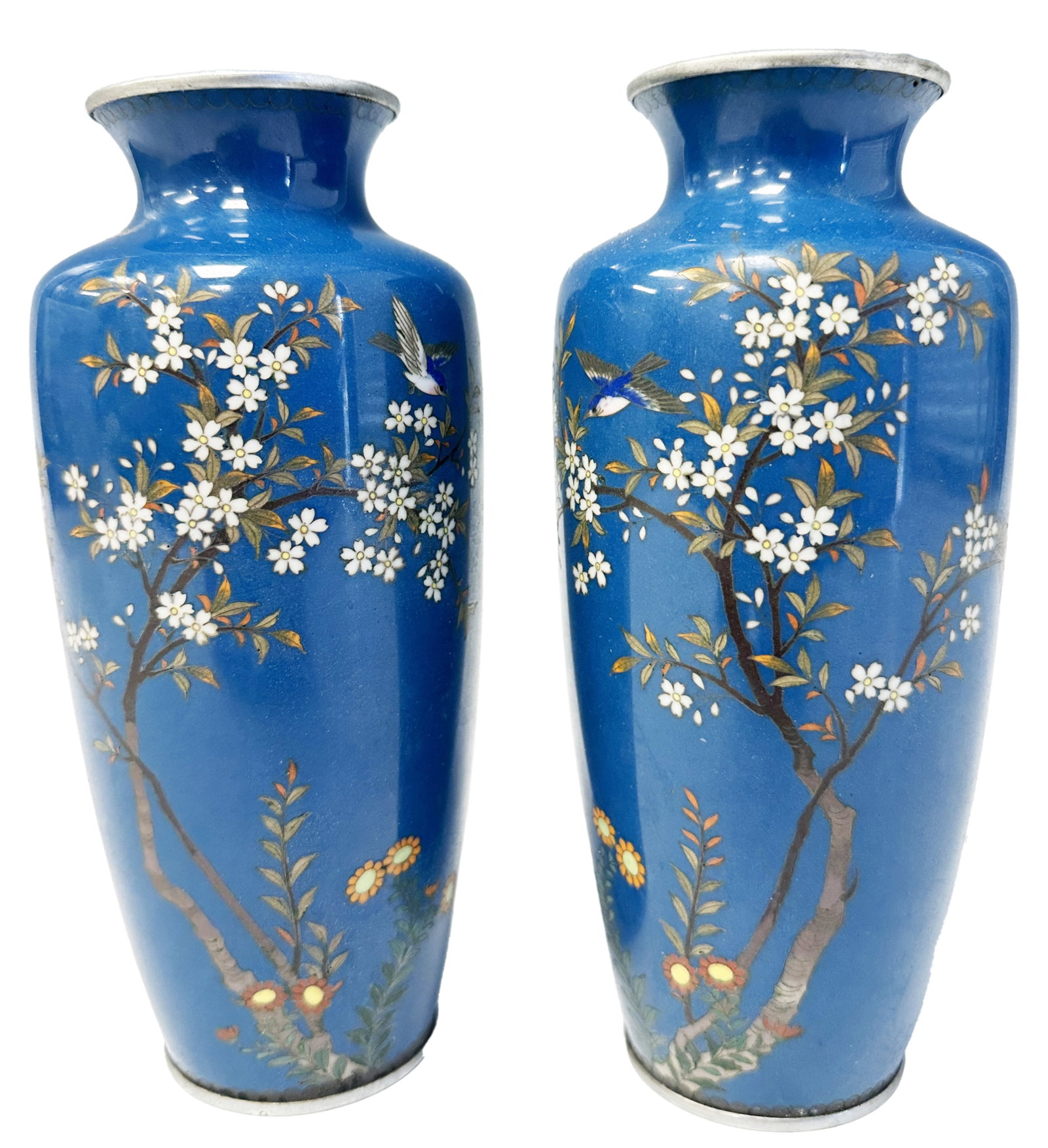 PAIR OF JAPANESE MEJI PERIOD CLOISONNE VASES: Height- 7" Shipping U.S. $35 plus insurance