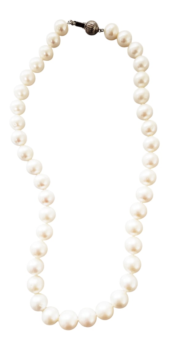 LADYS WHITE CULTURED FRESHWATER PEARLS: Size- 11-13MM Length- 20" Sterling Silver clasp Shipping U.S. $20 plus insurance