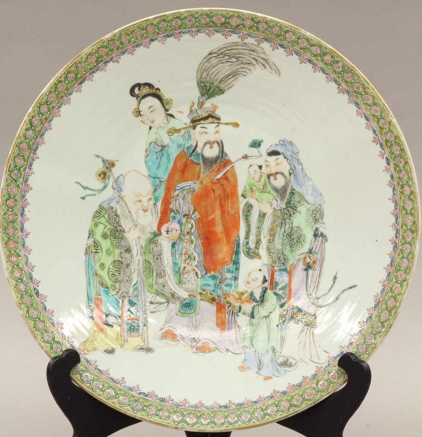 QING DYNASTY FAMILLE VERTE PORCELAIN PLATE circa 19: QING DYNASTY FAMILLE VERTE PORCELAIN PLATE circa 19th century diameter- 14 3/4"