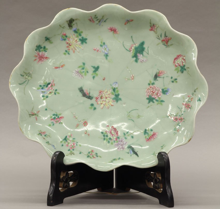 QING DYNASTY CELADON PORCELAIN BOWL circa 19th cent: QING DYNASTY CELADON PORCELAIN BOWL circa 19th century note- rim chips diameter-16 1/2"