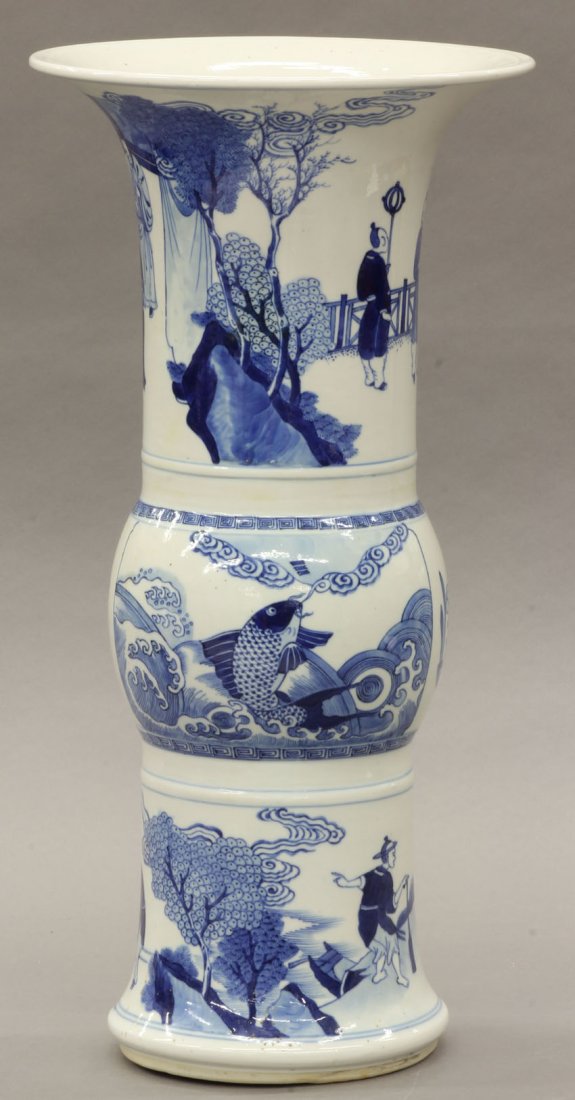 CHINESE BLUE AND WHITE PORCELAIN VASE circa 20th ce: CHINESE BLUE AND WHITE PORCELAIN VASE circa 20th century with Kangxi Mark height- 17 1/2"