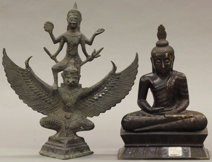 LOT OF (2) EARLY ASIAN BRONZES height- 8 3/4"- 9 3: LOT OF (2) EARLY ASIAN BRONZES height- 8 3/4"- 9 3/4"