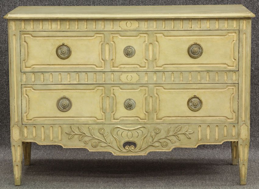 FRENCH PROVINCIAL DRESSER circa late 20th century : FRENCH PROVINCIAL DRESSER circa late 20th century stamped- Boudart height- 33", width- 48"