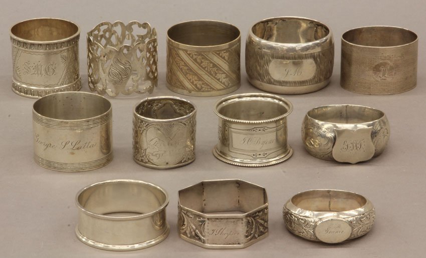 LOT OF (12) SILVER NAPKIN RING HOLDERS weight- 9 tr: LOT OF (12) SILVER NAPKIN RING HOLDERS weight- 9 troy oz.