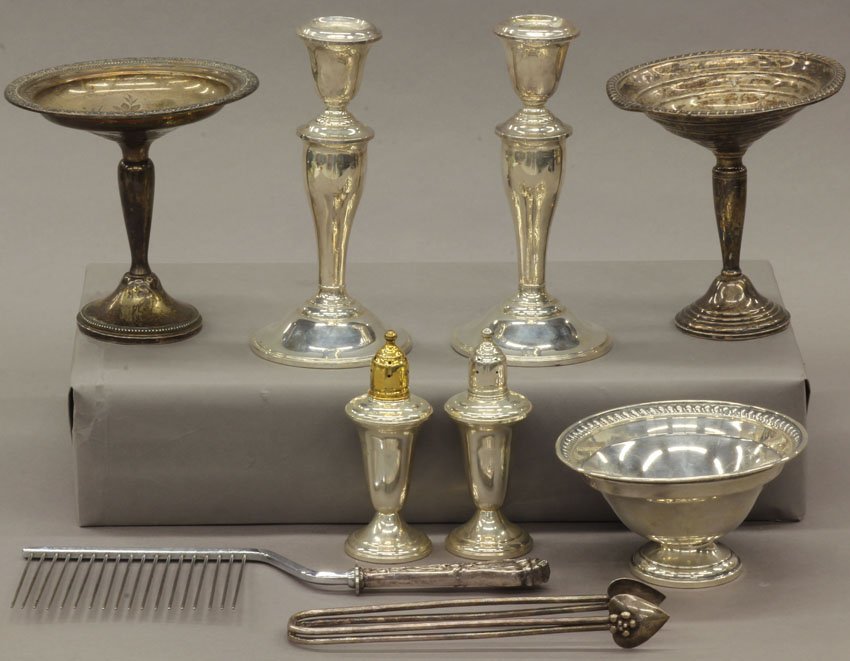 ASSORTMENT OF WEIGHTED STERLING SILVER compotes, c: ASSORTMENT OF WEIGHTED STERLING SILVER compotes, candlestands total- (9) pcs.