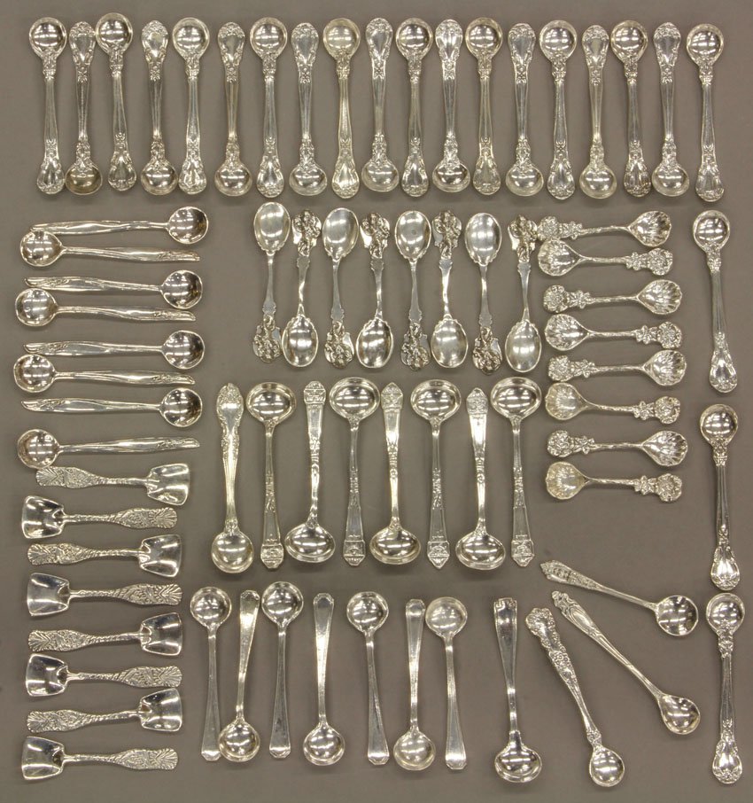 GROUPING OF (72) STERLING SILVER SALT SPOONS weigh: GROUPING OF (72) STERLING SILVER SALT SPOONS weight- 10.5 troy oz.