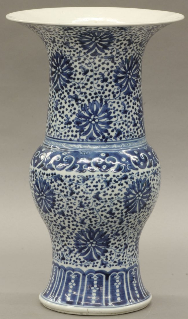 CHINESE BLUE AND WHITE PORCELAIN VASE with four ch: CHINESE BLUE AND WHITE PORCELAIN VASE with four character mark height- 15 1/4"