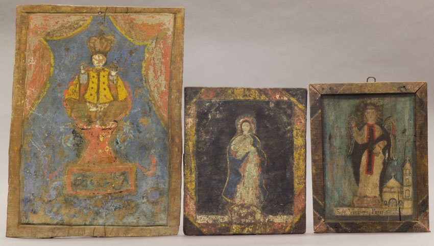 LOT OF (3) RETABLO PAINTINGS possibly Central Amer: LOT OF (3) RETABLO PAINTINGS possibly Central American