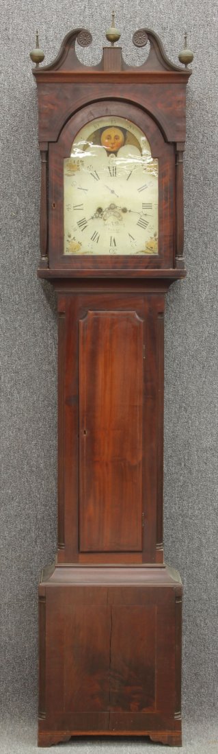 PHILADELPHIA MAHOGANY INLAID TALL CASE CLOCK circa 180: PHILADELPHIA MAHOGANY INLAID TALL CASE CLOCK circa 1800-1820 signed John Parry