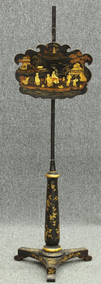 ENGLISH VICTORIAN FIRESCREEN with Japanned paint : ENGLISH VICTORIAN FIRESCREEN with Japanned paint decoration height- 52"