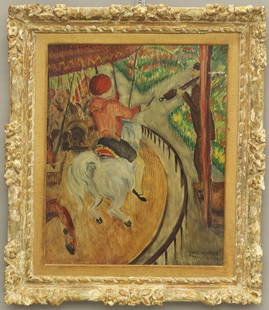 FRENCH PAINTING OF CAROUSEL signed Henri Matisse: FRENCH PAINTING OF CAROUSEL signed Henri Matisse Paris, 1904 sight- 18" x 21" note- painting is signed but we can't guarantee the authenticity of this painting. Tears in canvas