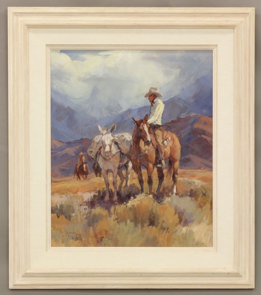 SUZANNE BAKER (American, b.1939) Portrait of Cowb: SUZANNE BAKER (American, b.1939) Portrait of Cowboy in Pasture sight- 28" x 34"