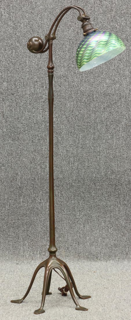 TIFFANY & CO. BRONZE COUNTER BALANCE FLOOR LAMP w: TIFFANY & CO. BRONZE COUNTER BALANCE FLOOR LAMP with spade foot height- 54" note- with 9" Lundberg Studios Shade