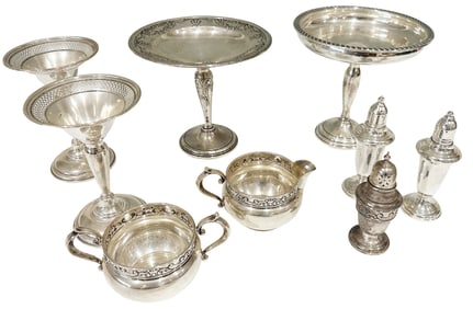 STERLING SILVER  (9) PCS. COMPOTES, SALTS