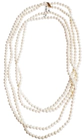 LADYS 96" PEARL STRAND NECKLACE W/ 14KT CLASP