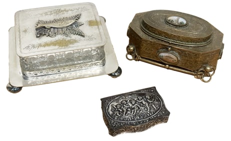 GROUPING (3) CONTINENTAL BOXES, GERMAN SILVER