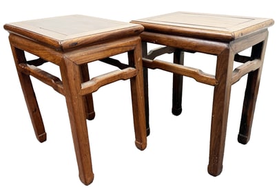 PAIR OF CHINESE CARVED WOOD VINTAGE SIDE TABLES