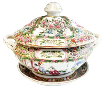 CHINESE ROSE CANTON PAINTED SOUP TUREEN