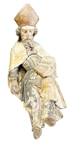 EARLY POLYCHROME WOOD STATUE OF BISHOP