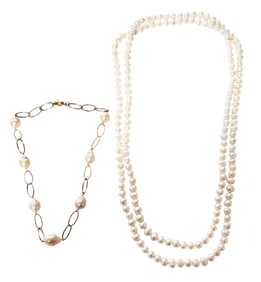 LADYS PEARL NECKLACES, ONE SET STERLING SILVER