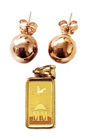 LOT OF (2) 14KT LADYS PENDANT, EARRINGS