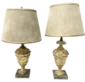 ITALIAN 17TH C. PAIR GILT URNS/ NOW LAMPS