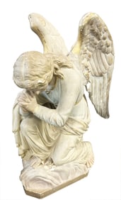 ANTIQUE PAINTED OVER PLASTER OF BOWING ANGEL