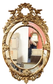LARGE FRENCH CARVED OVAL WALL MIRROR