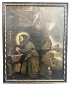 ANTIQUE 1800'S OIL ON CANVAS OF PRAYING MAN