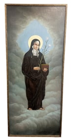20TH C. PAINTING OF STANDING CATHOLIC NUN