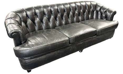 CHESTERFIELD STYLE BLACK LEATHER COUCH