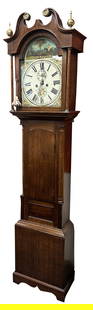 ENGLISH 19TH C. OAK TALL CASE CLOCK: with painted dial, weights Third party shipping only for this lot