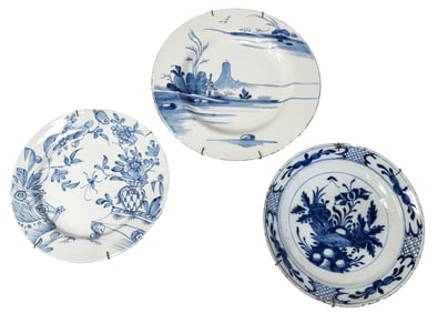 DELFT 18TH C. (3) BLUE & WHITE PLATES