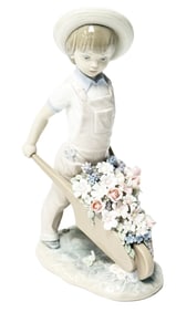 LLADRO PORCELAIN FIGURE OF BOY WITH FLOWER CART