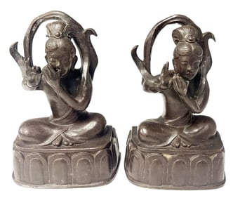PAIR OF SOUTH EAST ASIAN CAST METAL STATUES