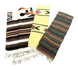 LOT OF (3) VINTAGE  MEXICAN WOVEN  BLANKETS
