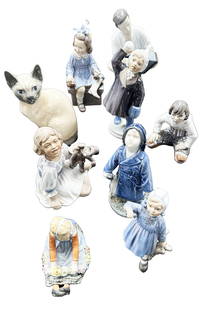 ROYAL COPENHAGEN PORCELAIN FIGURINES- (9) TOTAL: Third party shipping only for this lot