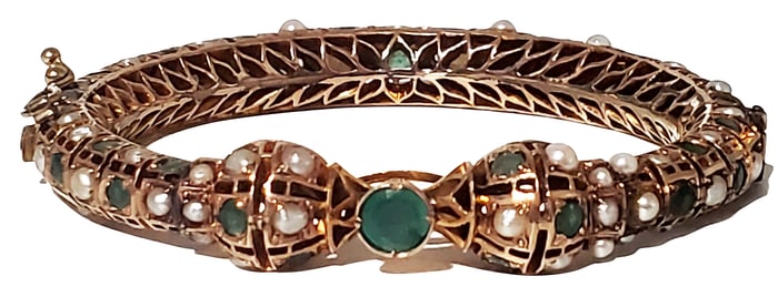 14KT EMERALD & PEARL BRACELET
