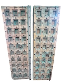 PAIR OF CARVED PRIMITIVE STYLE GREEN DOORS