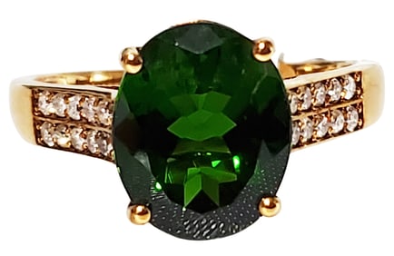 LADYS 10KT DIAMOND & CHROME DIOPSIDE RING