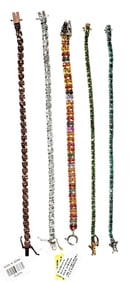 LOT OF (5) STERLING SILVER /GEM BRACELETS