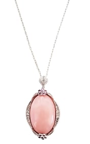 14KT SAPPHIRE, DIAMOND AND PINK STONE NECKLACE