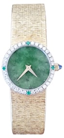 18KT PIAGET DIAMOND & EMERALD BEZEL W/ JADE WATCH