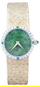 18KT PIAGET DIAMOND & EMERALD BEZEL W/ JADE WATCH