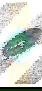 18KT PIAGET DIAMOND & EMERALD BEZEL W/ JADE WATCH: Nephrite jade dial Serial #146846 Style #9706A6 Weight- 53.4 grams Length- 6"