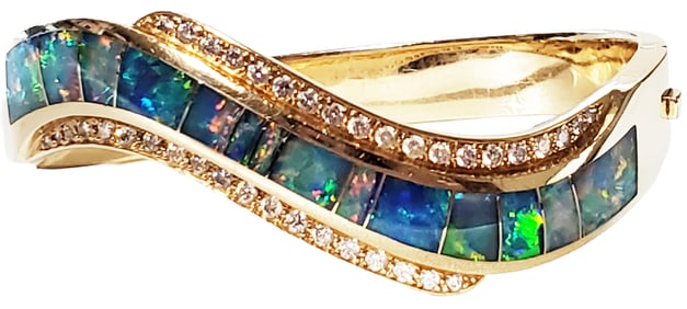 14KT OPAL & DIAMOND BRACELET SIGNED MARK HILEMAN