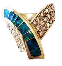 14KT GOLD OPAL & DIAMOND RING SIGNED MARK HILEMAN
