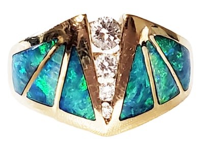 14KT OPAL & DIAMOND RING SIGNED KABANA