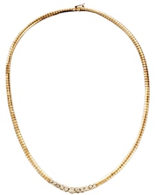 LADYS 14KT OMEGA CHAIN DIAMOND NECKLACE